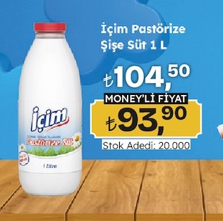 Içim Pastörize Şişe Süt 1 L
