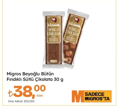 Migros Beyoğlu Bütün Fındıklı Sütlü Çikolata 30 G