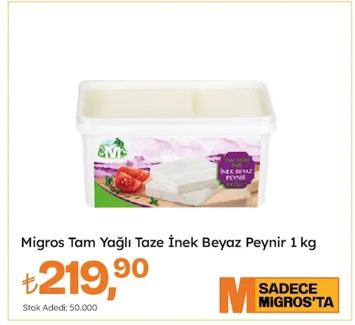 Migros Tam Yağlı Taze İnek Beyaz Peynir 1 Kg