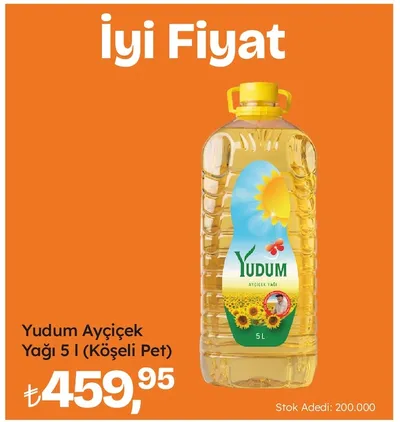 Yudum Ayçiçek Yağı 5 L (Köşeli Pet)