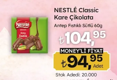 Nestlé Classic Kare Çikolata Antep Fıstıklı Sütlü 60G