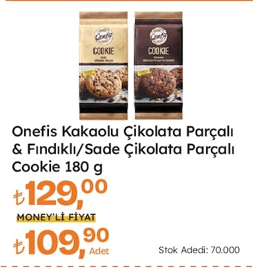 Onefis Kakaolu Çikolata Parçalı & Fındıklı/Sade Çikolata Parçalı Cookie 180 G