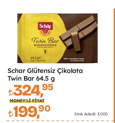 Schar Glutensiz Çikolata Twin Bar 64.5 G