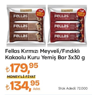 Fellas Kırmızı Meyveli/Fındıklı Kakaolu Kuru Yemiş Bar 3X30 G