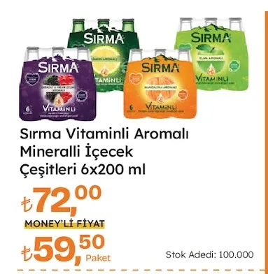 Sırma Vitaminli Aromalı Mineralli İçecek Çeşitleri 6X200 Ml