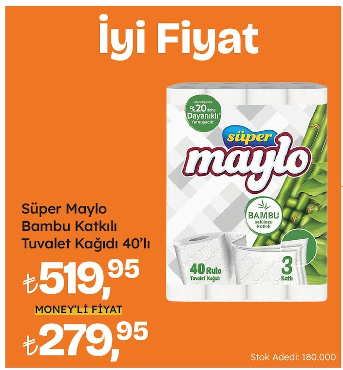 Süper Maylo Bambu Katkılı Tuvalet Kağıdı 40'Lı