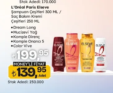 L'Oréal Paris Elseve Şampuan Çeşitleri 300 Ml / Saç Bakım Kremi Çeşitleri 250 Ml