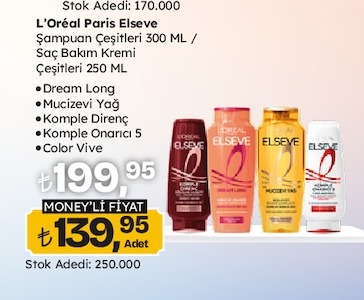 L'Oréal Paris Elseve Şampuan Çeşitleri 300 Ml / Saç Bakım Kremi Çeşitleri 250 Ml