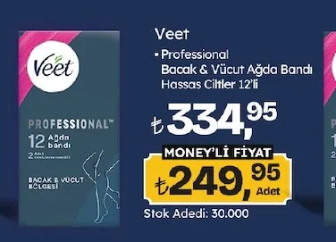 Veet Professional Bacak & Vücut Ağda Bandı Hassas Ciltler 12'Li