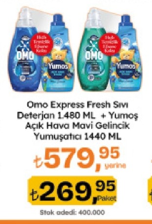 Omo Express Fresh Sıvı Deterjan 1.480 Ml + Yumoş Açık Hava Mavi Gelincik Yumuşatıcı 1440 Ml