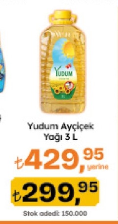 Yudum Ayçiçek Yağı 3 L