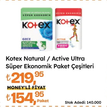 Kotex Natural / Active Ultra Süper Ekonomik Paket Çeşitleri
