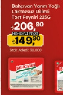 Bahçıvan Yarım Yağlı Laktozsuz Dilimli Tost Peyniri 225G