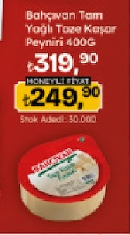 Bahçıvan Tam Yağlı Taze Kaşar Peyniri 400G