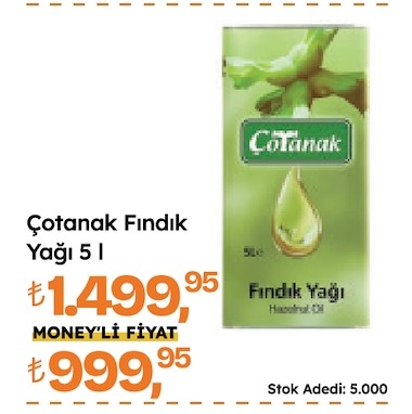 Çotanak Fındık Yağı 5 L