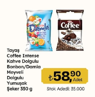 Tayaş Coffee Intense Kahve Dolgulu Bonbon/Damla Meyveli Dolgulu Yumuşak Şeker 350 G