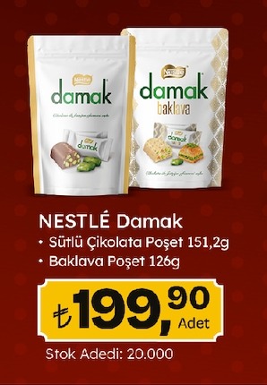 Nestle Damak Sütlü Çikolata Poşet 151,2G, Baklava Poşet 126G
