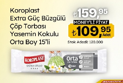 Koroplast Extra Güç Büzgülü Çöp Torbası Yasemin Kokulu Orta Boy 15'Li