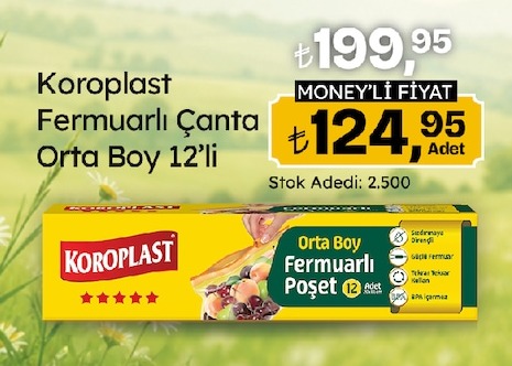 Koroplast Fermuarlı Çanta Orta Boy 12'Li