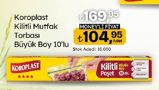Koroplast Kilitli Mutfak Torbası Büyük Boy 10'Lu