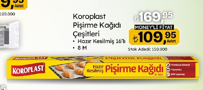 Koroplast Pişirme Kağıdı Çeşitleri Hazır Kesilmiş 16'Lı 8 M