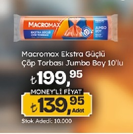 Macromax Ekstra Güçlü Çöp Torbası Jumbo Boy 10'Lu