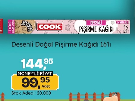 Cook Desenli Doğal Pişirme Kağıdı 16'Lı