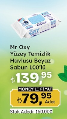 Mr Oxy Yüzey Temizlik Havlusu Beyaz Sabun 100'Lü Adet