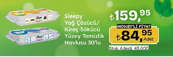 Sleepy Yağ Çözücü/Kireç Sökücü Yüzey Temizlik Havlusu 30'Lu