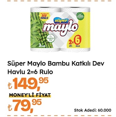 Süper Maylo Bambu Katıklı Dev Havlu 2=6 Rulo