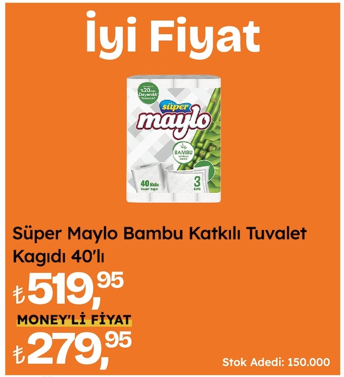 Süper Maylo Bambu Katkılı Tuvalet Kağıdı 40'Lı