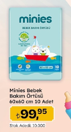 Minies Bebek Bakım Örtüsü 60X60 Cm 10 Adet