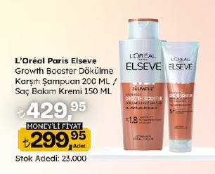 L'Oréal Paris Elseve Growth Booster Dökülme Karşıtı Şampuan 200 Ml / Saç Bakım Kremi 150 Ml