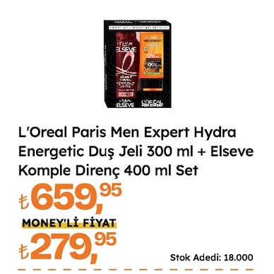 L'Oreal Paris Men Expert Hydra Energetic Duş Jeli 300 Ml + Elseve Komple Direnç 400 Ml Set