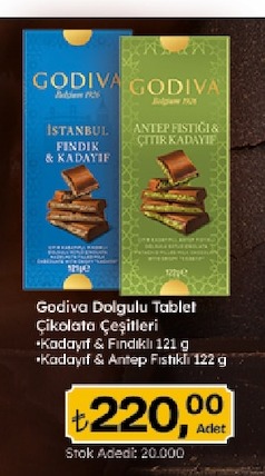 Godiva Dolgulu Tablet Çikolata Çeşitleri (Kadayif & Findikli 121 G, Kadayif & Antep Fistikli 122 G)