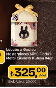 Labubu X Godiva Masterpieces Sütlü Fındıklı Metal Çikolata Kutusu 84Gr