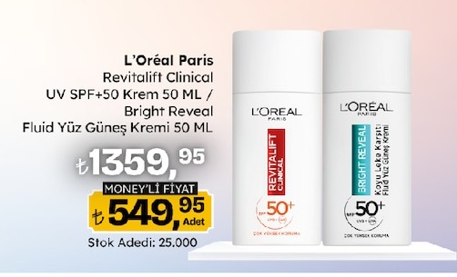 L'Oréal Paris Revitalift Clinical Uv Spf+50 Krem 50 Ml / Bright Reveal Fluid Yüz Güneş Kremi 50 Ml