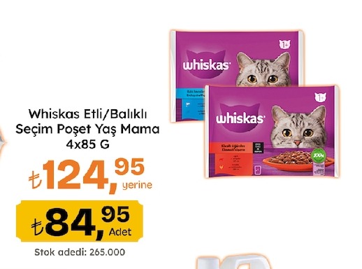 Whiskas Etli/Balıklı Seçim Poşet Yaş Mama 4X85 G