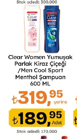 Clear Women Yumuşak Parlak Kiraz Çiçeği / Men Cool Sport Menthol Şampuan 600 Ml