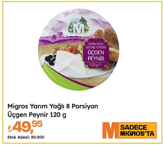 Migros Yarım Yağlı 8 Porsiyon Üçgen Peynir 120 G