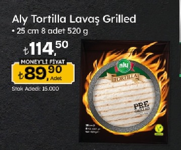 Aly Tortilla Lavaş Grilled 25 Cm 8 Adet 520 G