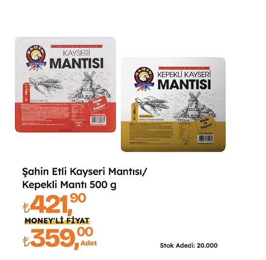 Şahin Etli Kayseri Mantısı / Kepekli Mantı 500 G