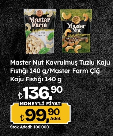 Master Nut Kavrulmuş Tuzlu Kaju Fıstığı 140 G / Master Farm Çiğ Kaju Fıstığı 140 G