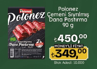 Polonez Çemeni Sıyrılmış Dana Pastırma 90 G