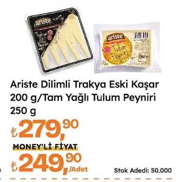 Ariste Dilimli Trakya Eski Kaşar 200 G / Tam Yağlı Tulum Peyniri 250 G