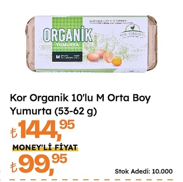 Kor Organik 10'Lu M Orta Boy Yumurta (53-62 G)
