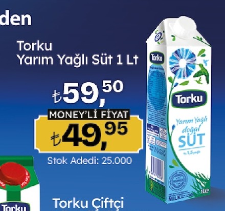 Torku Yarım Yağlı Süt 1 Lt