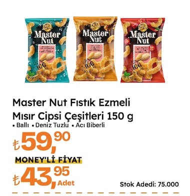 Master Nut Fıstık Ezmeli Mısır Cipsi Çeşitleri 150 G