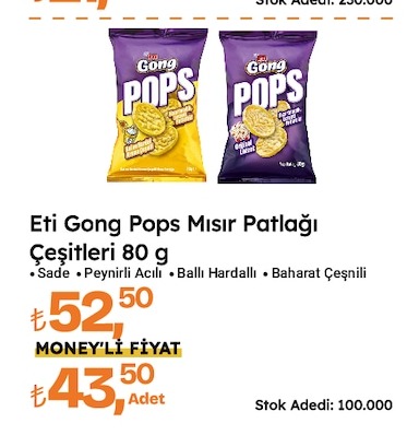 Eti Gong Pops Mısır Patlağı Çeşitleri 80 G