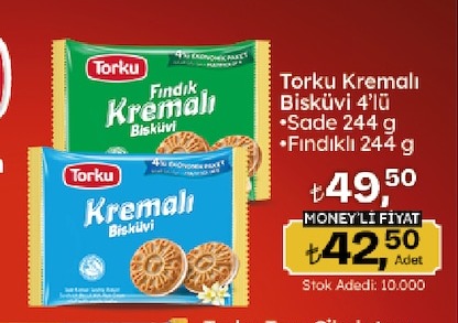 Torku Kremalı Bisküvi 4 Lü Sadece 244 G Fındıklı 244 G